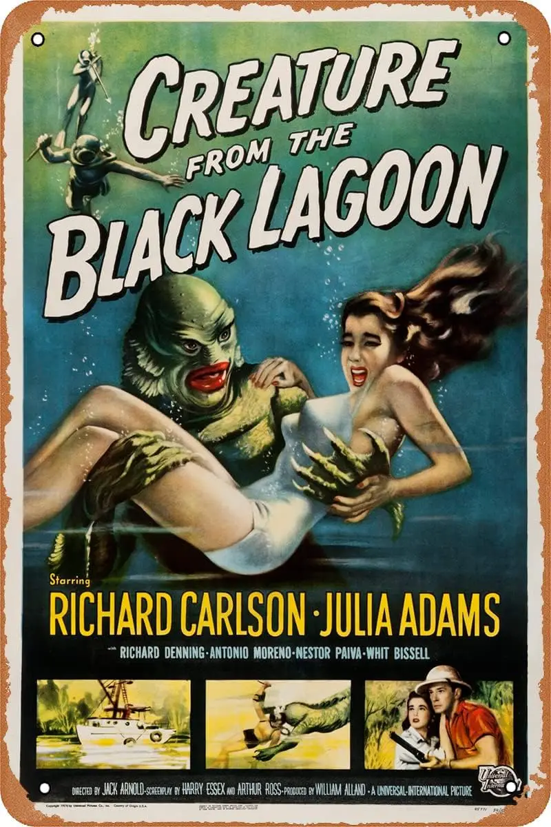 Creature from The Black Lagoon Movie Poster Retro Metal Sign Vintage Tin Sign for Bar Man Cave Cafe Home Wall Decor Gift 12 X 8