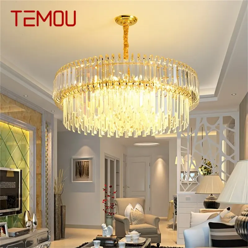 

TEMOU Gold Luxury Chandelier Fixtures Modern Crystal Pendant Lamp Light Home LED for Dining Room Decoration