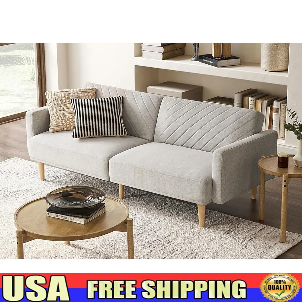 

76.8 Inch Modern Futon Sofa Bed Small Couch Sleeper Loveseat Light Gray Living Room Furniture