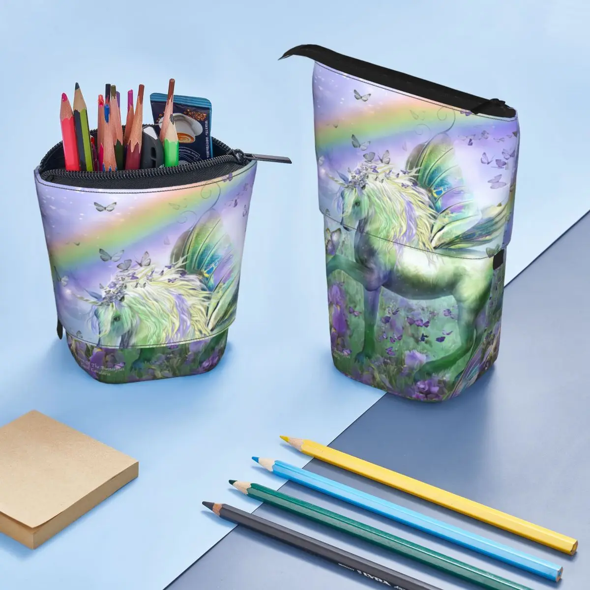 Unicorn Of The Butterflies Pen Box Student School Zipper Pen Bag Child Stationery Bag Pencase Vertical Retractable Pencil Case