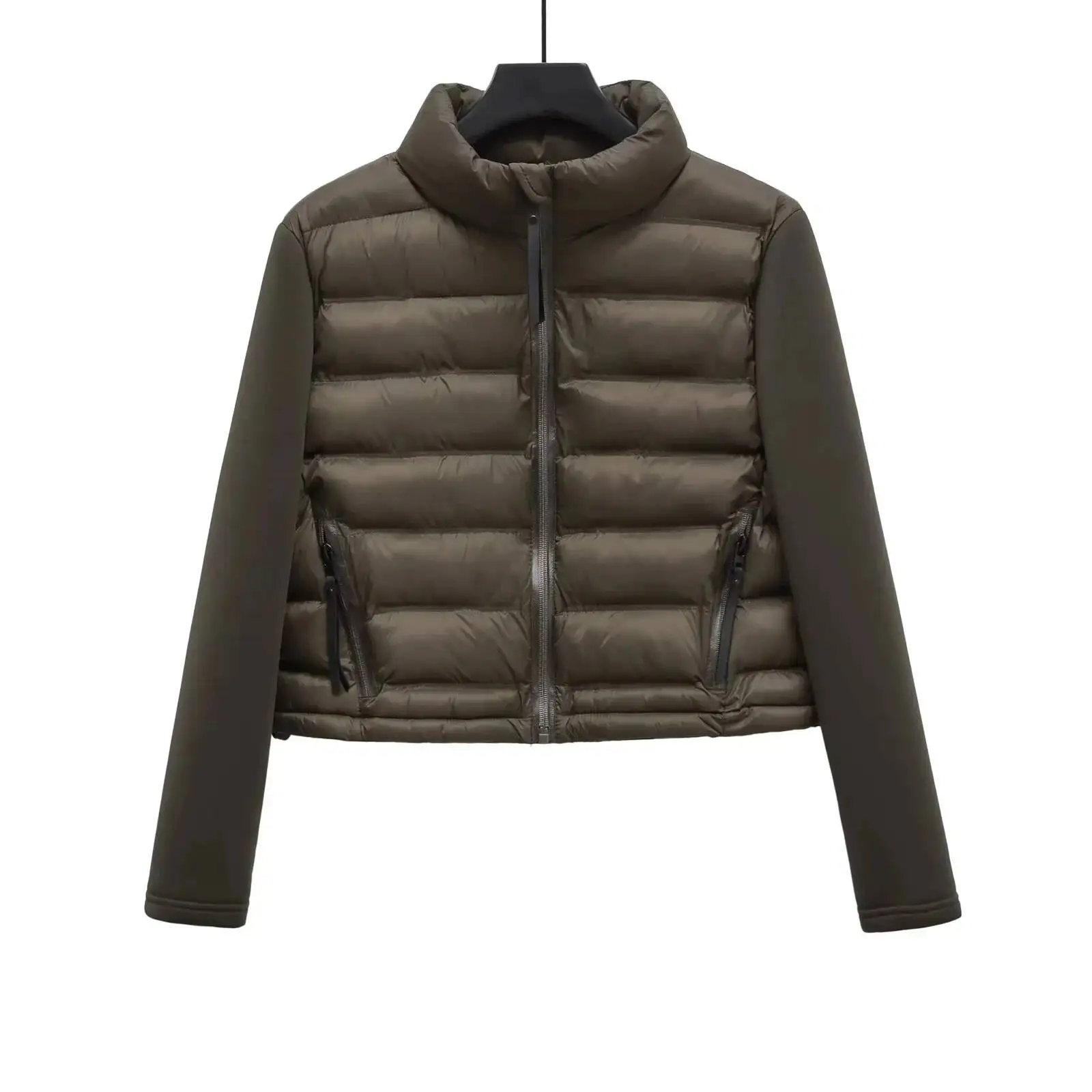 Woman's Jacket Patchwork Cropped Long Sleeve Coat Armygreen Parkas Veste Femme Parki