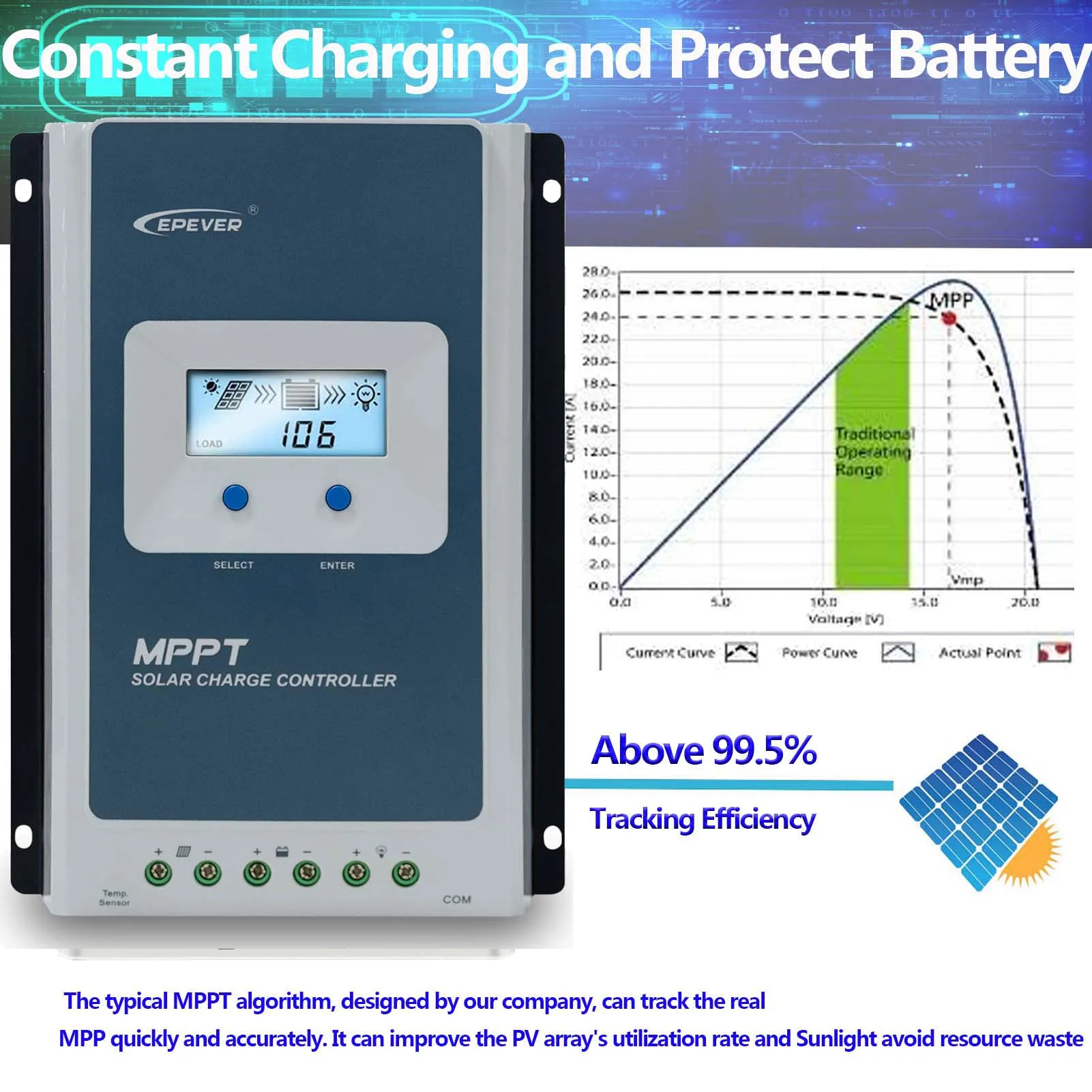 EPEVER 10A 20A MPPT Solar Charge Controller 12V 24V Auto Identify