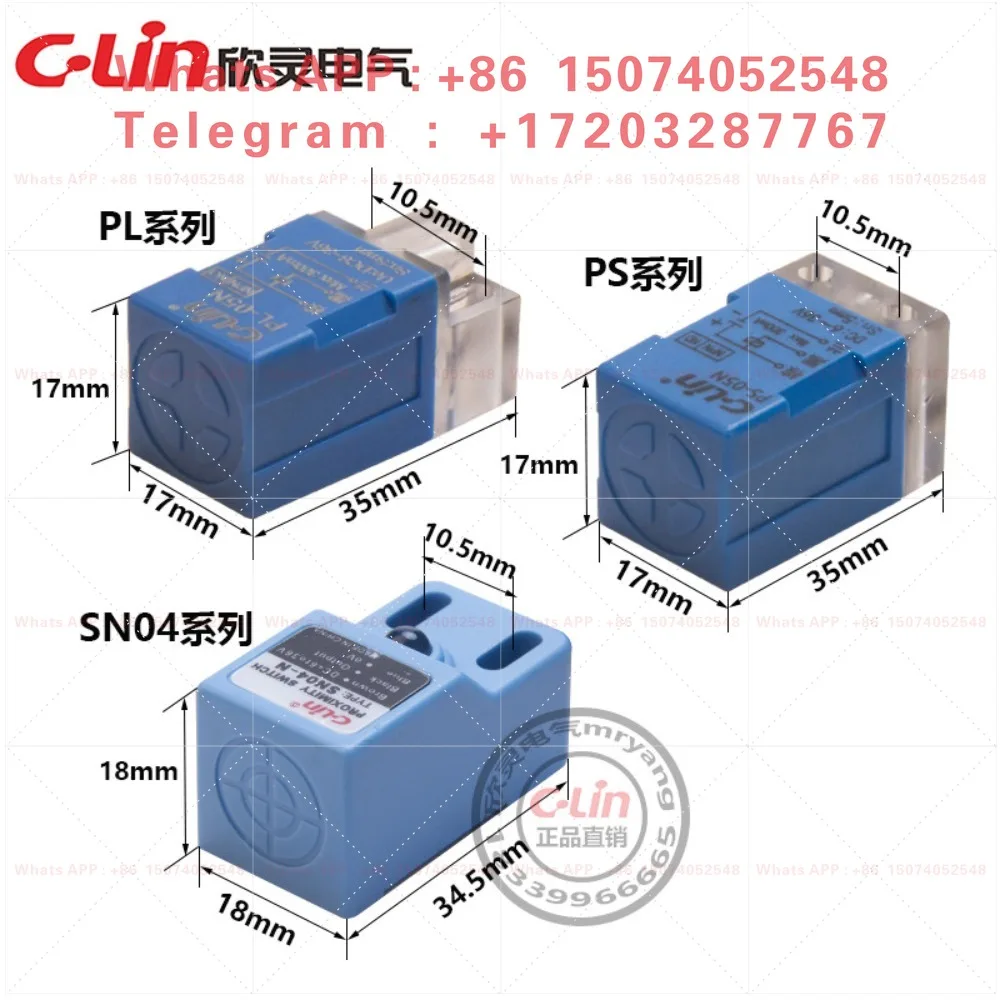 Xinling Square Proximity Switch SN04-N/N2/Y2/P2 Angle Post PS Inductor PL-05N/08N/24V