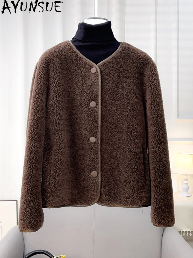 AYUNSUEขนสัตว์ธรรมชาติ 100% เสื้อแจ็คเก็ตสตรี 2025 ฤดูใบไม้ร่วงฤดูหนาวเม็ดLamb Fur Jacketเสื้อผ้าผู้หญิงคุณภาพสูงRopa Para Mujer