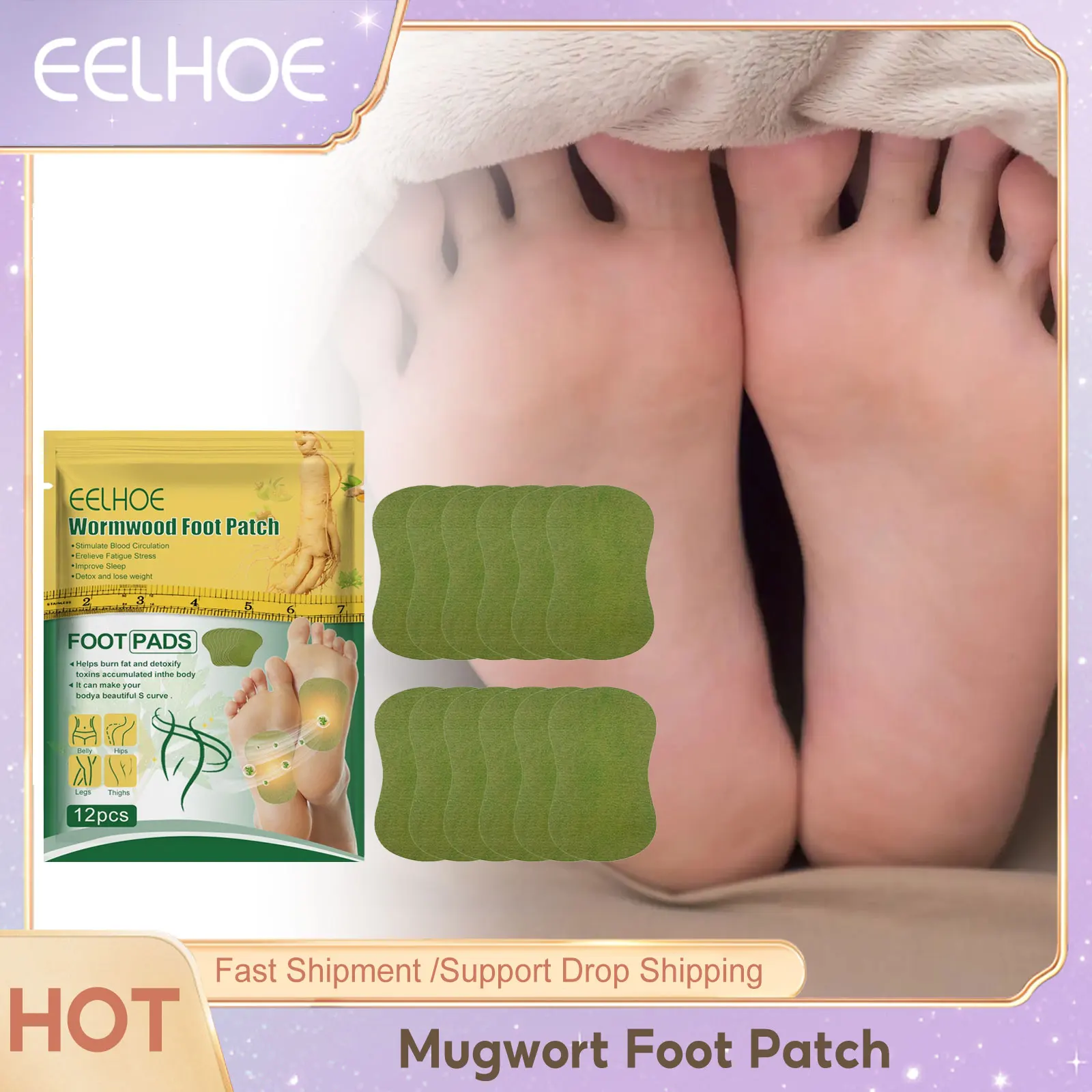 

Mugwort Foot Patches Improve Sleep Relieve Anxiety Natural Herbs Detox Foot Cleaning Pedicure Dehumidification Foot Care Product