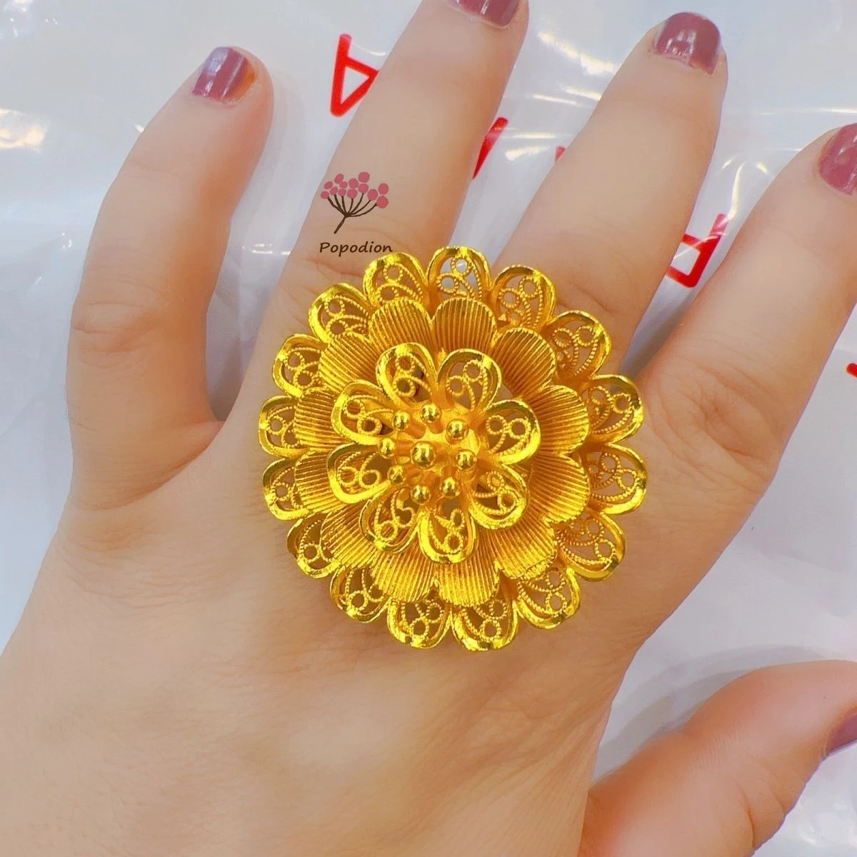 Flower Style Ring 24K Gold-Plated Women's Ring Bride's Wedding Accessories Exquisite Gift PopodionYY10277