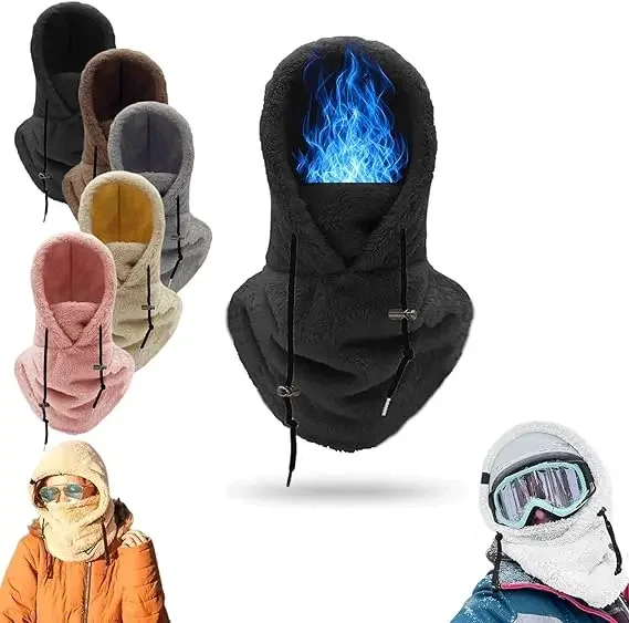 

Thermal Sherpa Fleece Hood Ski Mask Winter Balaclava Cold Windproof Adjustable Women Plush Warm Hood Cover Hat Scarf Cycling Cap