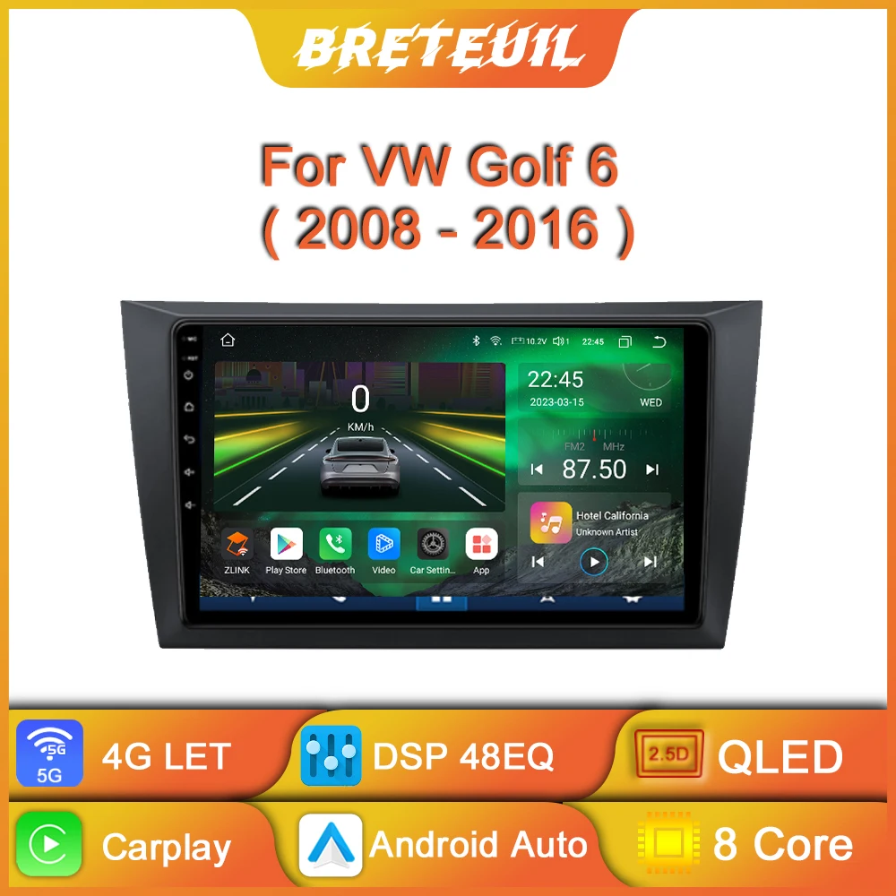 

For Volkswagen VW Golf 6 2008 - 2016 Android Car Radio Carplay DSP Multimedia Video Player GPS Navigation QLED Touch Screen