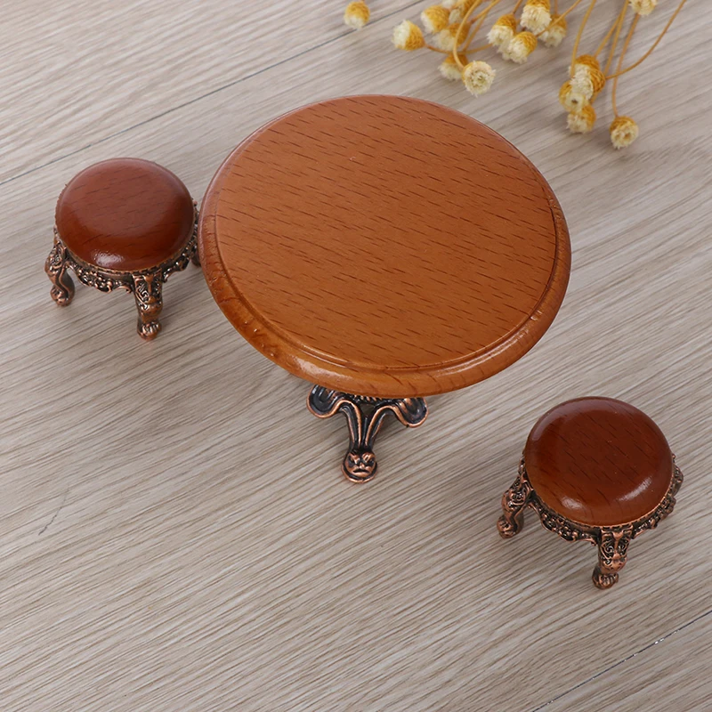 1pc 1/12 Wood Dollhouse Miniature Garden/Room Decor Retro Wooden Furniture Miniature Round Wooden Coffe Stool/table