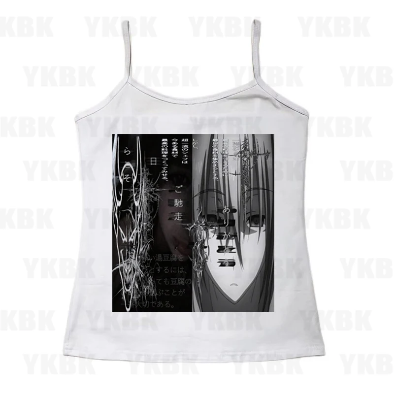 Ästhetische Gothic Sexy Mädchen Weste Weiß Vintage Straße Frauen Baby Casual Print Anime T-shirt Y2k Nette Schlanke Crop Tops hemd Schlank
