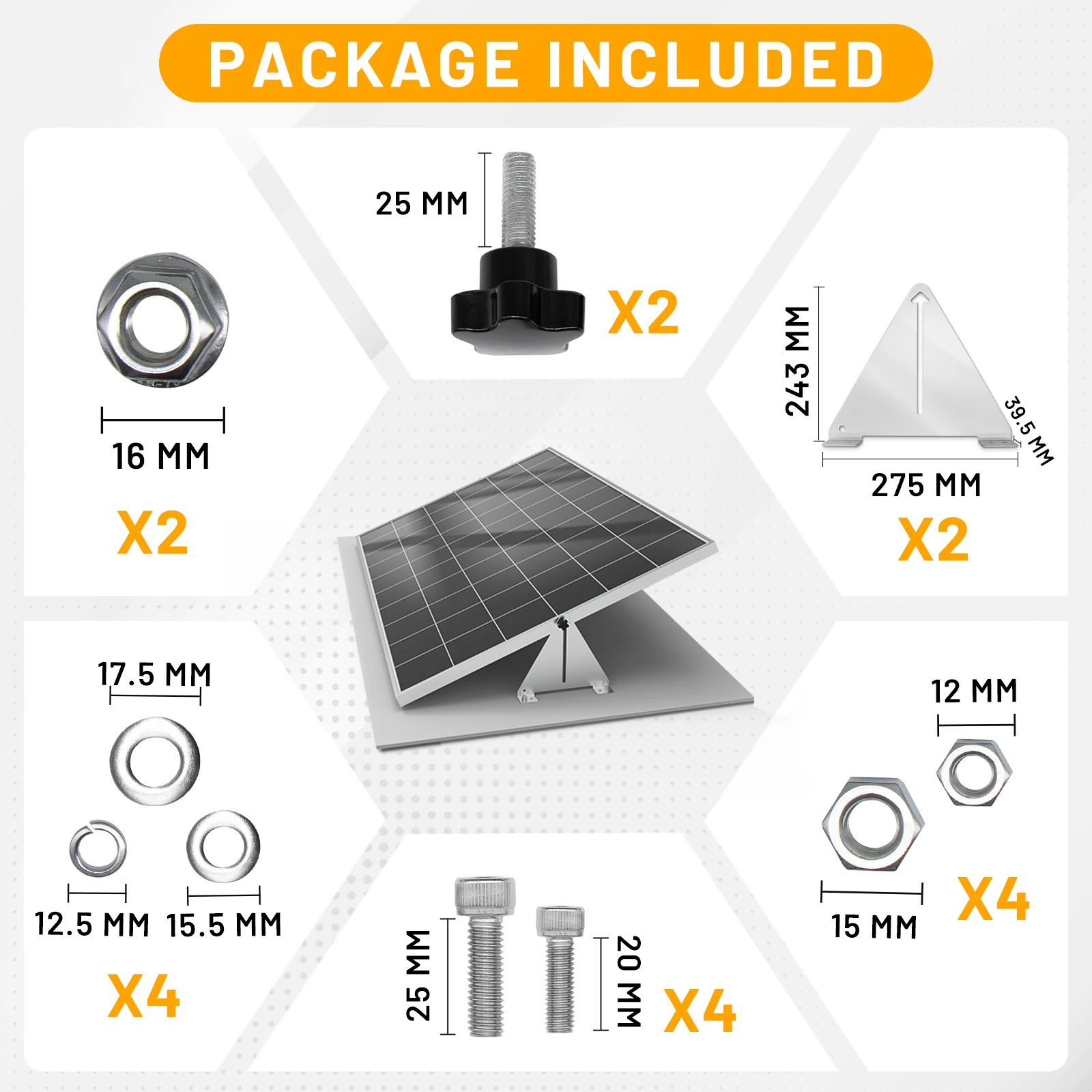 CP-SETUNO Solar Panel Tilt & Flip Mounts Adjustable Solar Panel Mount Assembly Rack Holder