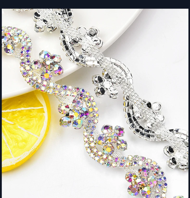 5 Meter Strass-Kette Kristall-Diamant Kleidungszubehör DIY Handwerk Blumenform Dekoration Strass-Band Nähzubehör – Detail 4