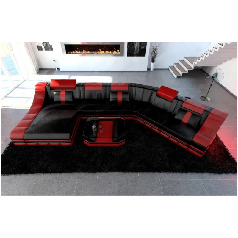 

Italian minimalist first layer cowhide modern living room sofa combination light luxury leather sofa designer futuristic home