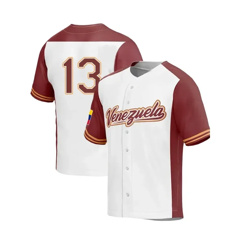Men's #13#27 Venezuela Color Block Baseball Jersey Classic Retro Letter Embroidery Breathable Sportswear Short Sleeve T-Shirt image 2