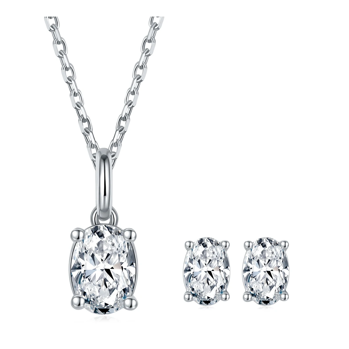 

S925 Silver Jewelry 0.5ct-1.0ct D Color White Gold Plated Moissanite Ladies Pendant Earrings Sets For Wedding