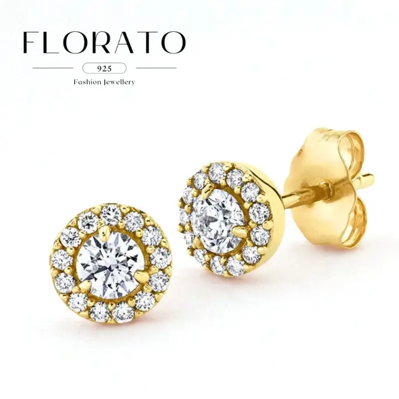 

925 Silver Needle Diamond Round Stud Earrings Luxury Zircon Perforation Colorful Small Earrings For Women fashion Party Jewelry