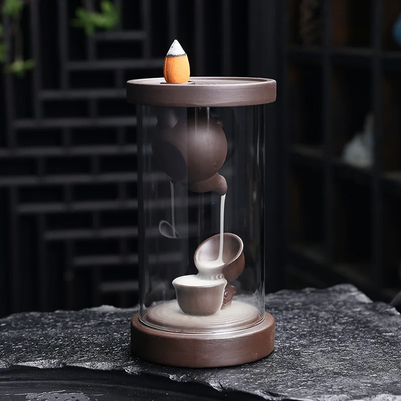 Creative Teapot Backflow Incense Burner Zisha Windproof Aroma Furnace Home Tea Room Ornament (Without Incense)