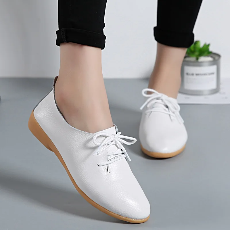 Mocasines de piel auténtica para mujer, zapatos informales, calzado suave con punta estrecha, planos, yui8