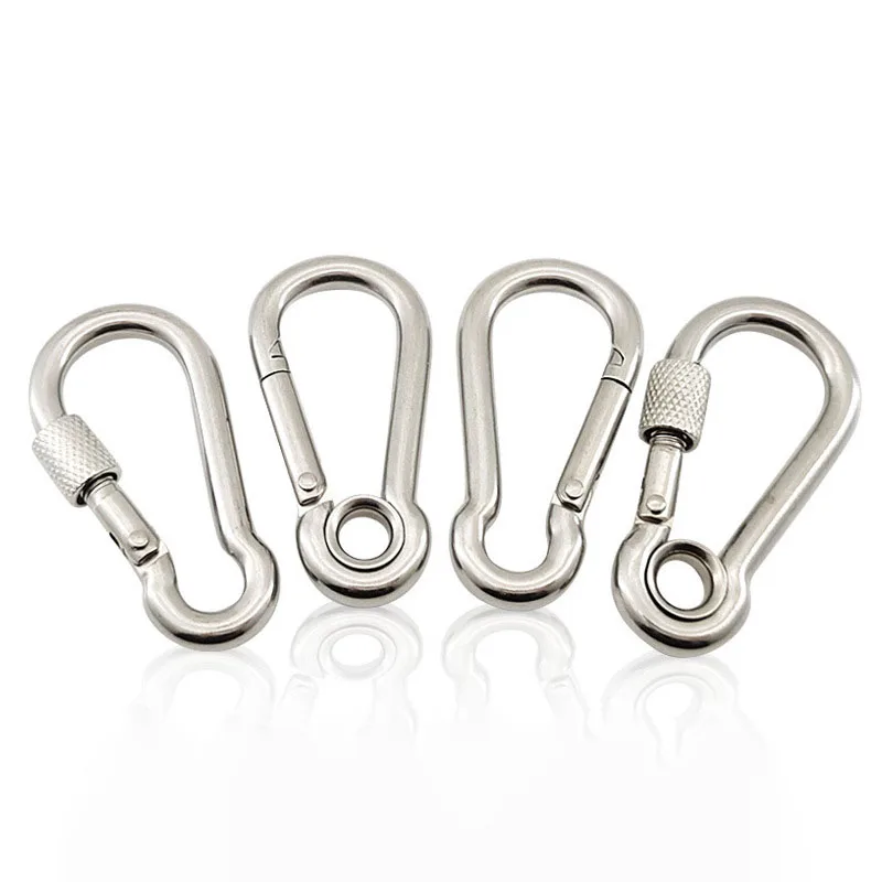 1PC Spring Snap Hook Outdoor Camping Carabiner Stainless Steel Safety Buckle for Swing Rope Fitness Equipment Key Chain Hooks