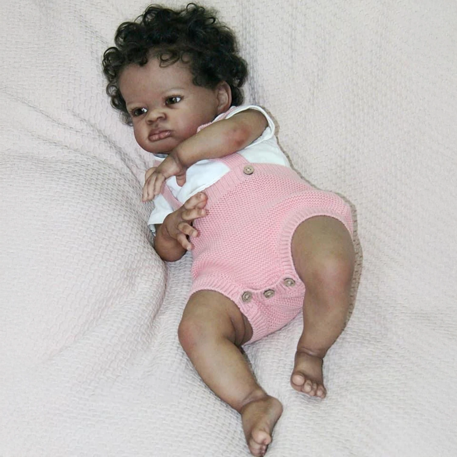 

NPK 19inch Lanny Reborn Baby Doll - Lifelike Dark Skin Cuddly Soft Body High Quality Hand Painted Collectible Art Doll