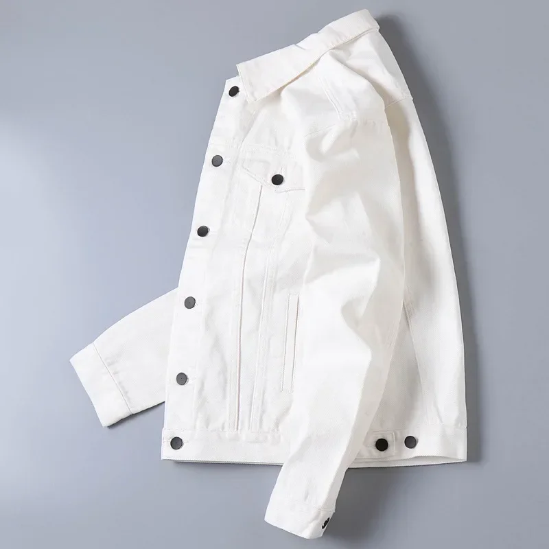 2025Spring and Autumn Casual Slim Fit White Denim Jacket Men's Top Korean Version Trendy Casual Workwear Denim Jacket Men's