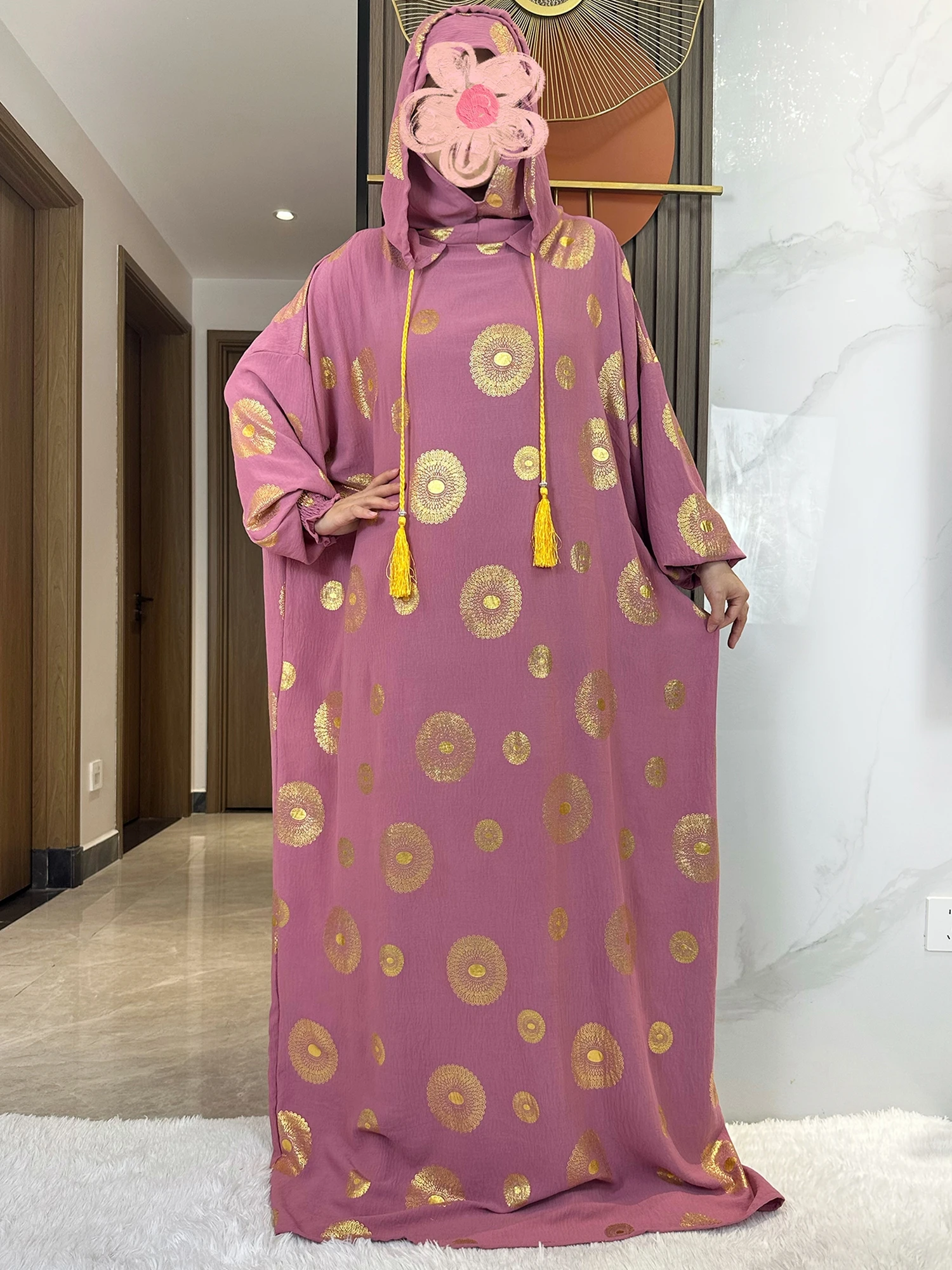 New Cotton Ramadan Muslim Two Hat Abaya Dubai Turkey Islam Prayer Clothes Gold Dust Shinning Embroidery Islam Women Dress Kaftan