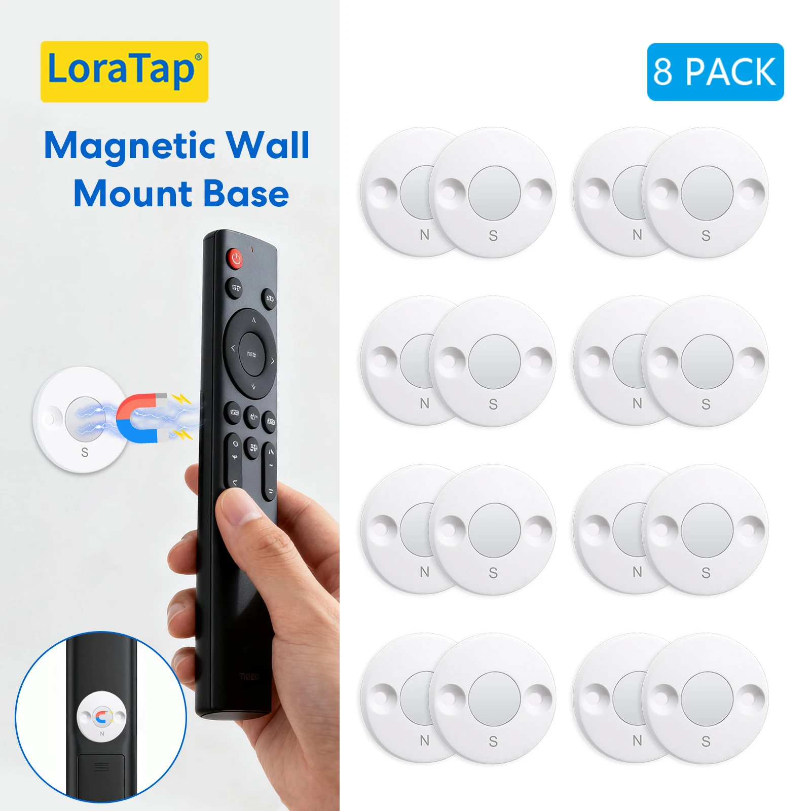 

LoraTap Mini Magnetic Base, Pack of 8, For Mounting Phone Remote Control Holders