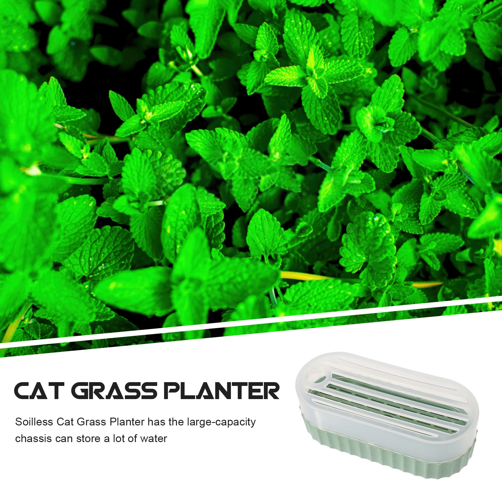 

Cat Grass Planter Set Hydroponic Growing Box Durable Plastic Tray Large Capacity Water Storage Grid Cover Household Pet Planting