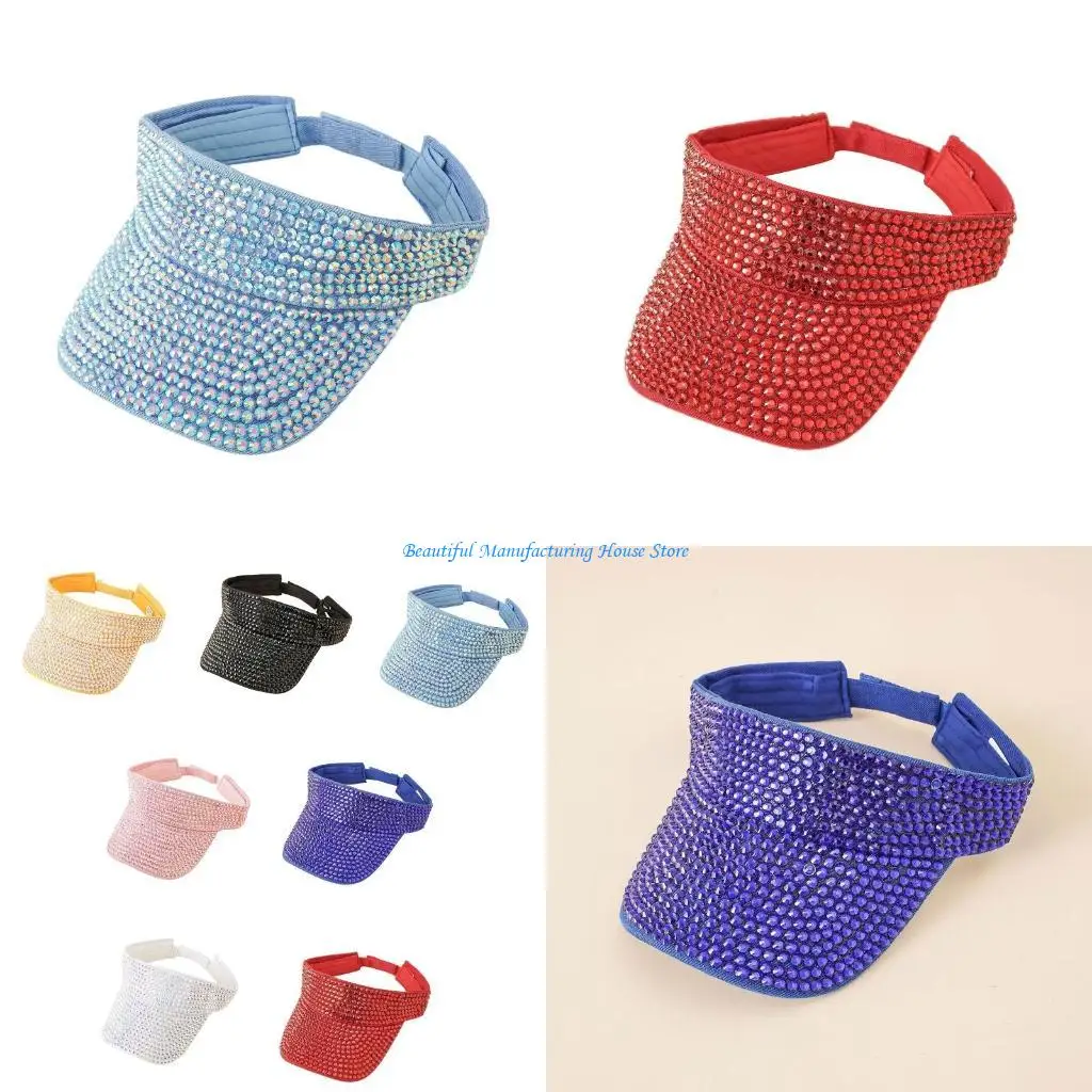 E56A Personality Rhinestones Adjustable Visor Cap Beach Cap for Women Men Cycling