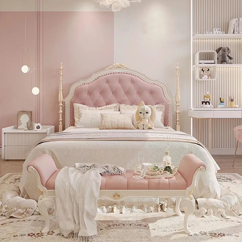 European solid wood bed double princess modern simple 1.8 meters 1.5 French bed small American carved wedding bed master