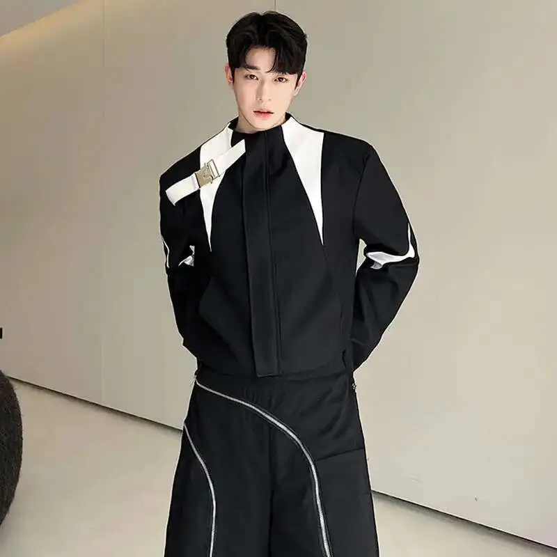 LUZHEN Stylish Color Contrast Metal Decorate Splicing Designer Jackets Men's Korean High End Temperament Short Clothes LZ7973