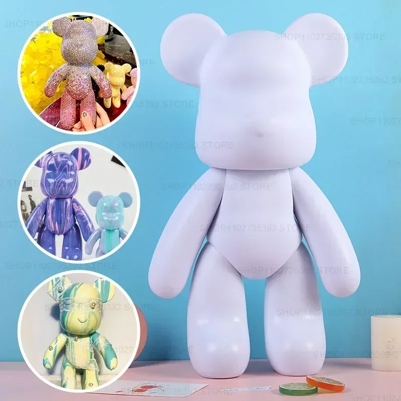 Cute Fluid Vinyl Pigment Bear DIY Figure Graffiti Painting Violent Bear Anime Action Figures Figurine Bearbrick Creative Gifts