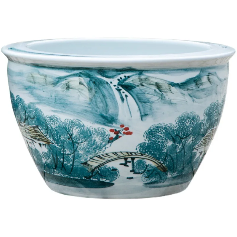 

Hand painting ceramic fish lotus tank water lily bowl lotus painting water blue and white bowl lotus flower