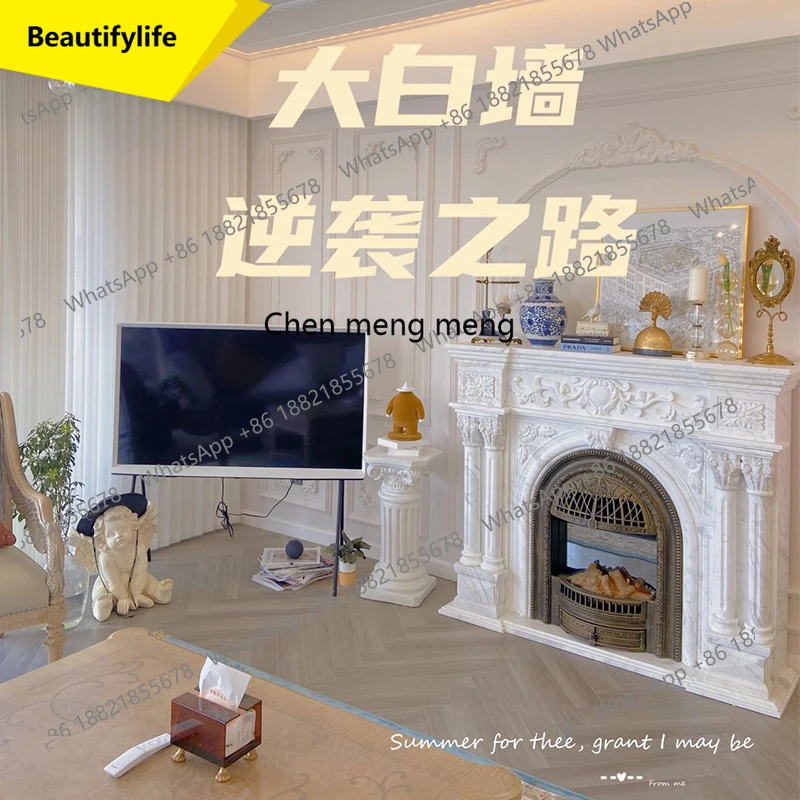 02M Marble Fireplace Stone French Fireplace Living Room Jazz White Stone Fireplace Decoration