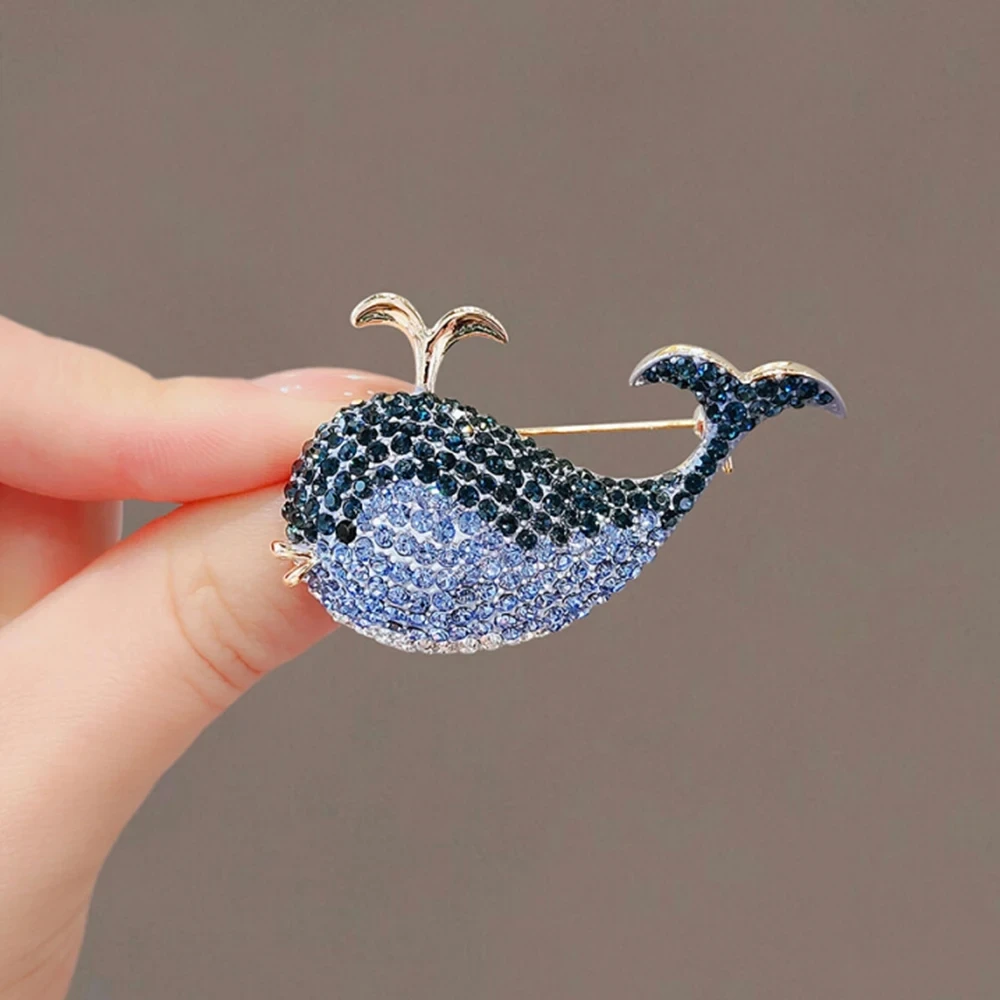 Cartoon Dolphin Jewelry Brooch Woman Blue Dolphin Whale Pendant Brooch Pin Crystal Rhinestone Party Wedding Gift