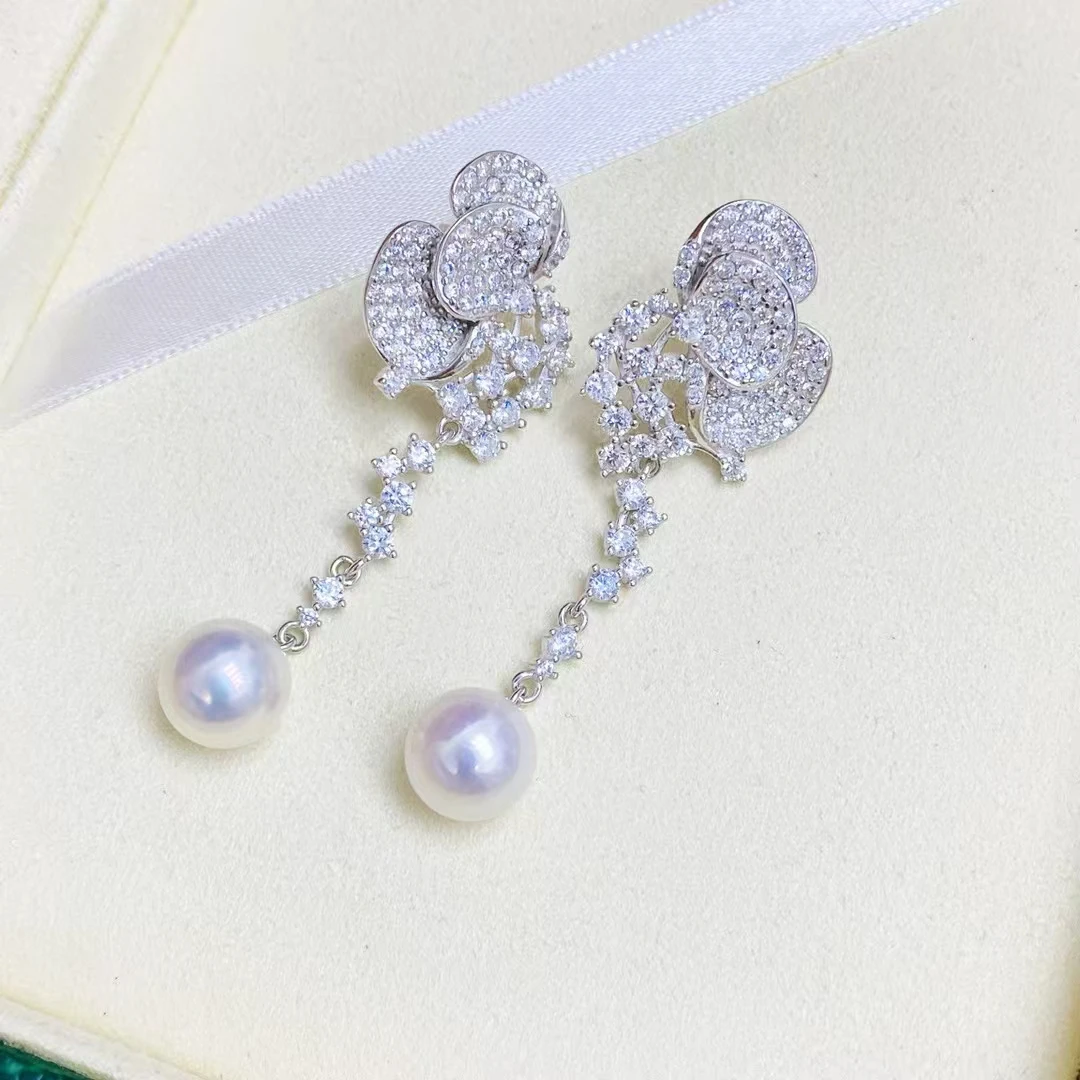 Gorgeous 925 Sterling Silver Earrings Mount Findings Settings Base Mounting Parts Accessory for 10-15mm Pearls 5 pairs/lot