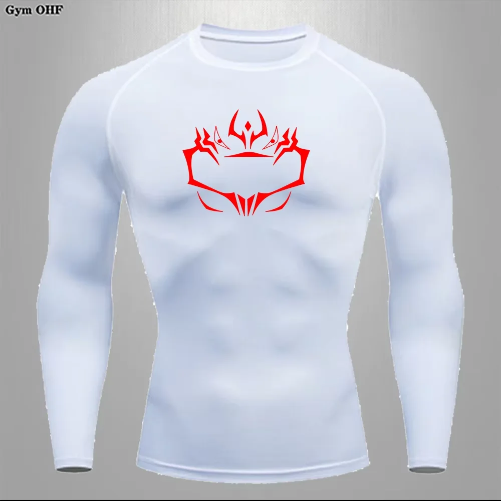 Camiseta para hombre con estampado de anillo para la cabeza, medias deportivas de secado rápido para gimnasio, entrenamiento físico, ropa deportiva para correr, camiseta de manga larga a la moda para MMA