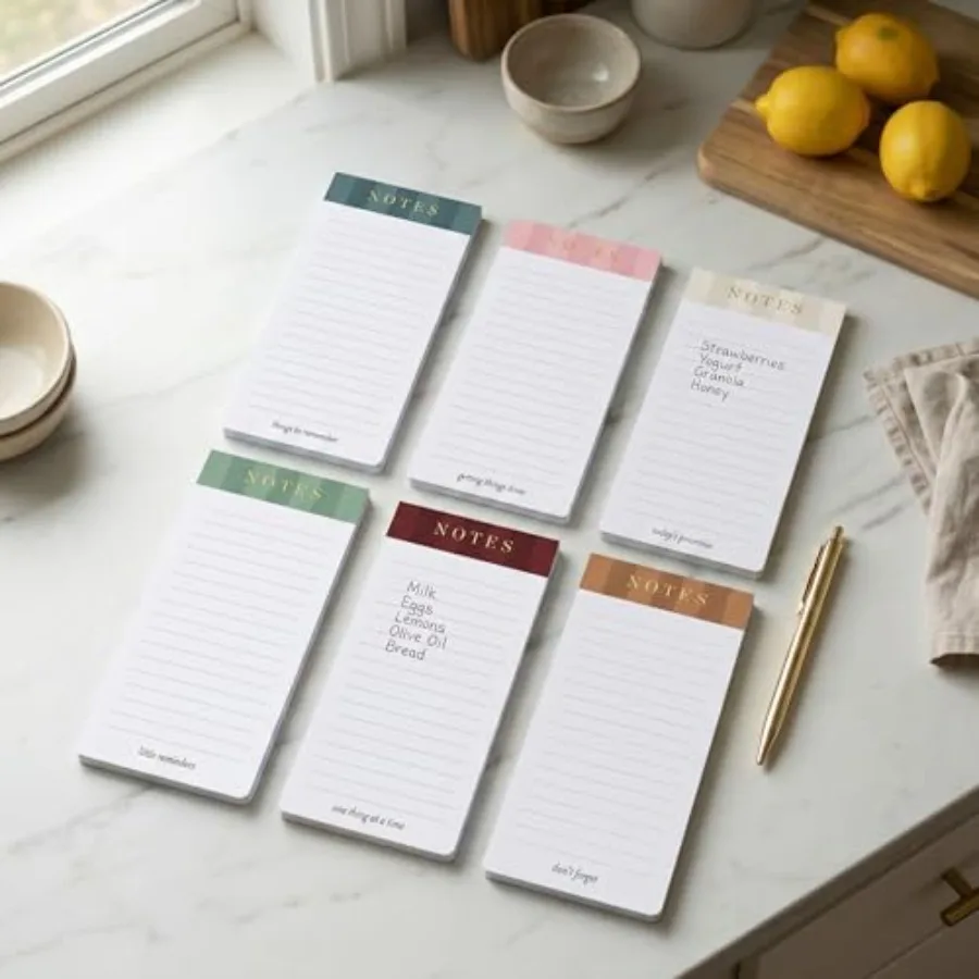 Beautiful Magnetic Notepads for Fridge - Set Of 6 Modern Note Pads with Lined Pages to Easily Write Notes and Make Grocery/Shop