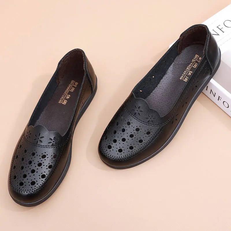 Sandalen Sommer Komfort Baotou Weiche Sohle Mutterschuhe Flache Sohle Damenschuhe Lochlederschuhe Schuhe für mittlere und ältere Altersgruppen – Detail 38