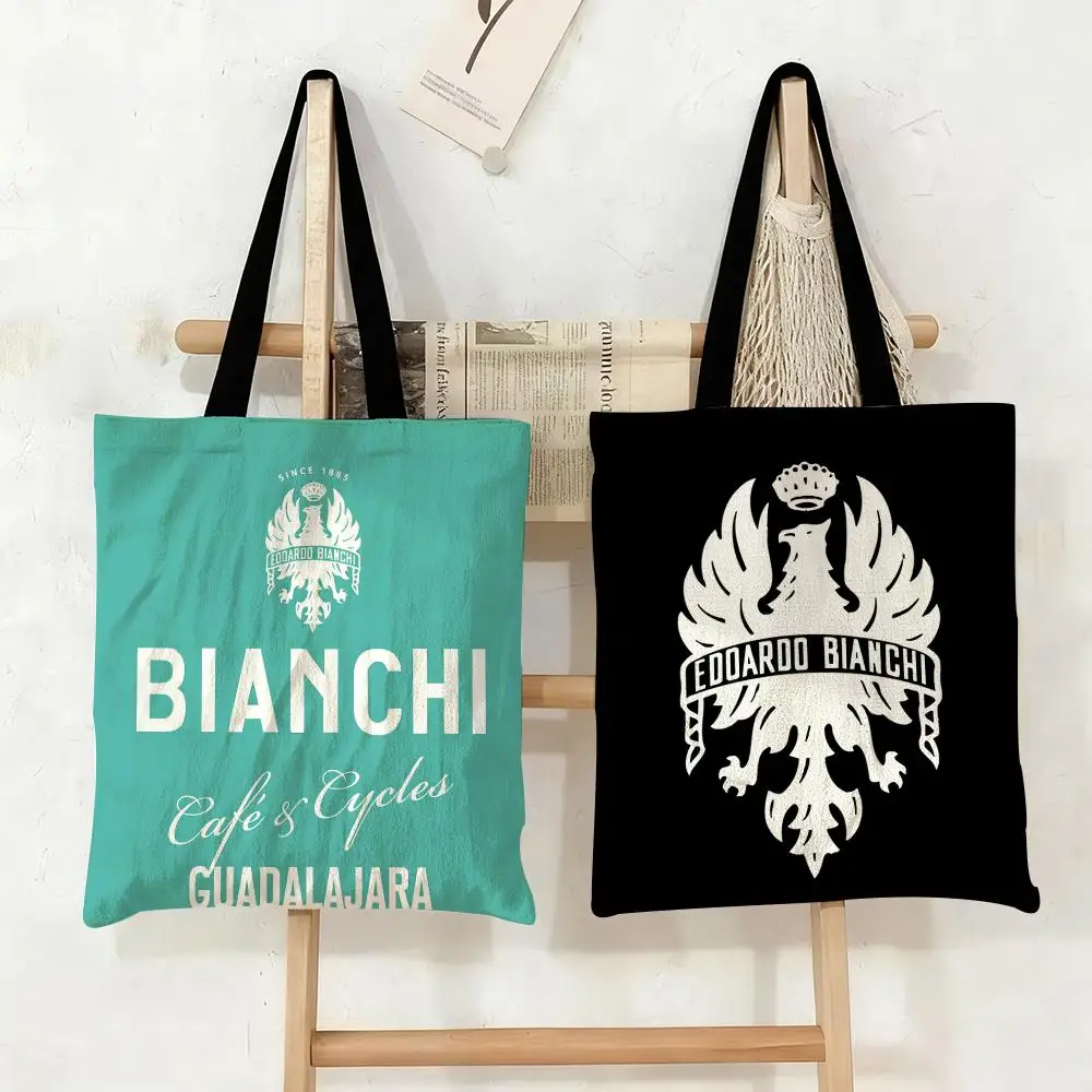 Bolsas de almacenamiento con logotipo Cool B-Bianchi, bolso de lona con estampado de doble cara, bolso ecológico reutilizable de gran capacidad