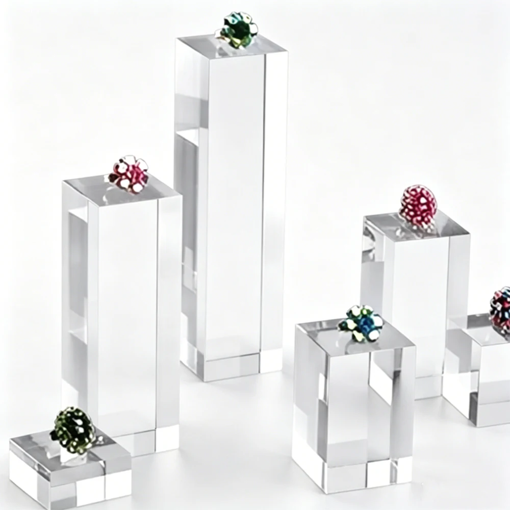 1Pcs Transparent Square Block Photography Props Cosmetics Holders Rings Earring Jewelry Display Stand Smooth Surface Waterproof