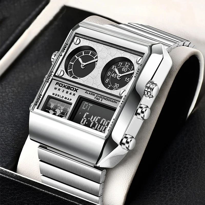 

LIGE Роскошные оригинальные мужские часы из нержавеющей стали, кварцевые часы, водонепроницаемые часы с двойным дисплеем для мужчин, мужские часы с деловым дисплеем