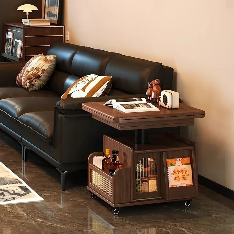 Solid Wood Liftable Folding Coffee Table Small Apartment Mobile Cart Tea Table Dual-purpose Tea Table Multi-functional Sofa