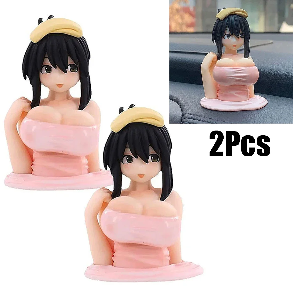 

2/1X Cute Chest Shaking Girls Car Ornaments Cartoon Kawaii Car Dashboard Accessories Boutique Pink Anime Interior Car Accessor
