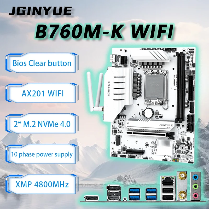 JGINYUE B760M-K WIFI 메인보드 M-ATX LGA1700 DDR4는 12/13/14세대 CPU를 지원하며, 12400F/12600KF/14600KF 게이밍 비디오 오피스용으로 적합합니다.