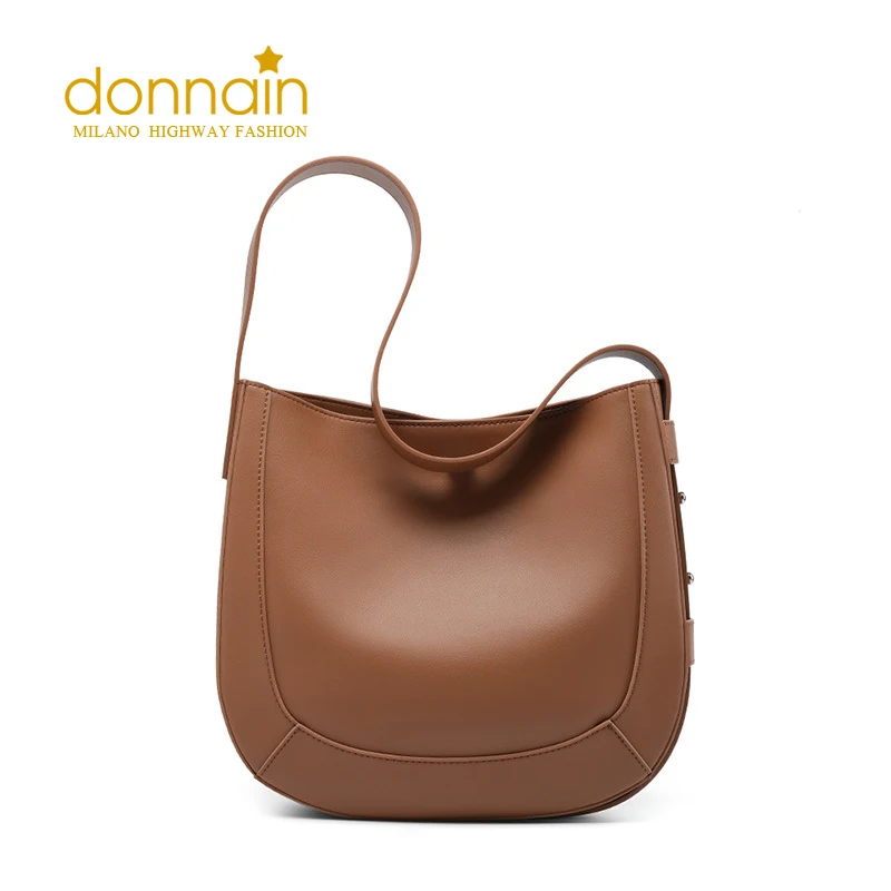 DONNAIN Women Shoulder Bags Cowhide Leather Casual Solid Color Large Capacity Bucket Bag Female Handbag Adjustable Tote Bag