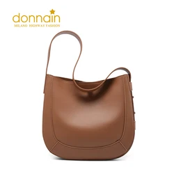 DONNAIN Women Shoulder Bags Cowhide Leather Casual Solid Color Large Capacity Bucket Bag Female Handbag Adjustable Tote Bag