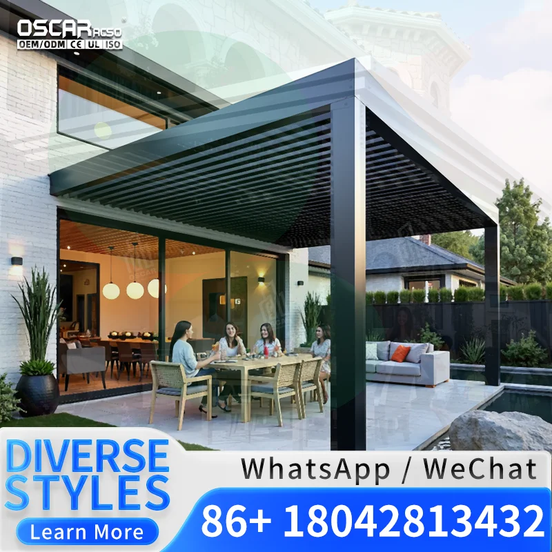 Outdoor Motorized Bioclimatic Aluminum  and Large Glass Greenhouses Modern and Economical Ideal for Gardens in Guangdong Backyar