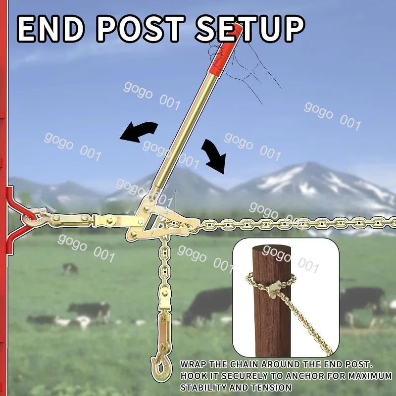 Farm Fence Wire Strainer Barbed Wire Fence Tightener Fence Repair Tool with 6M Chain