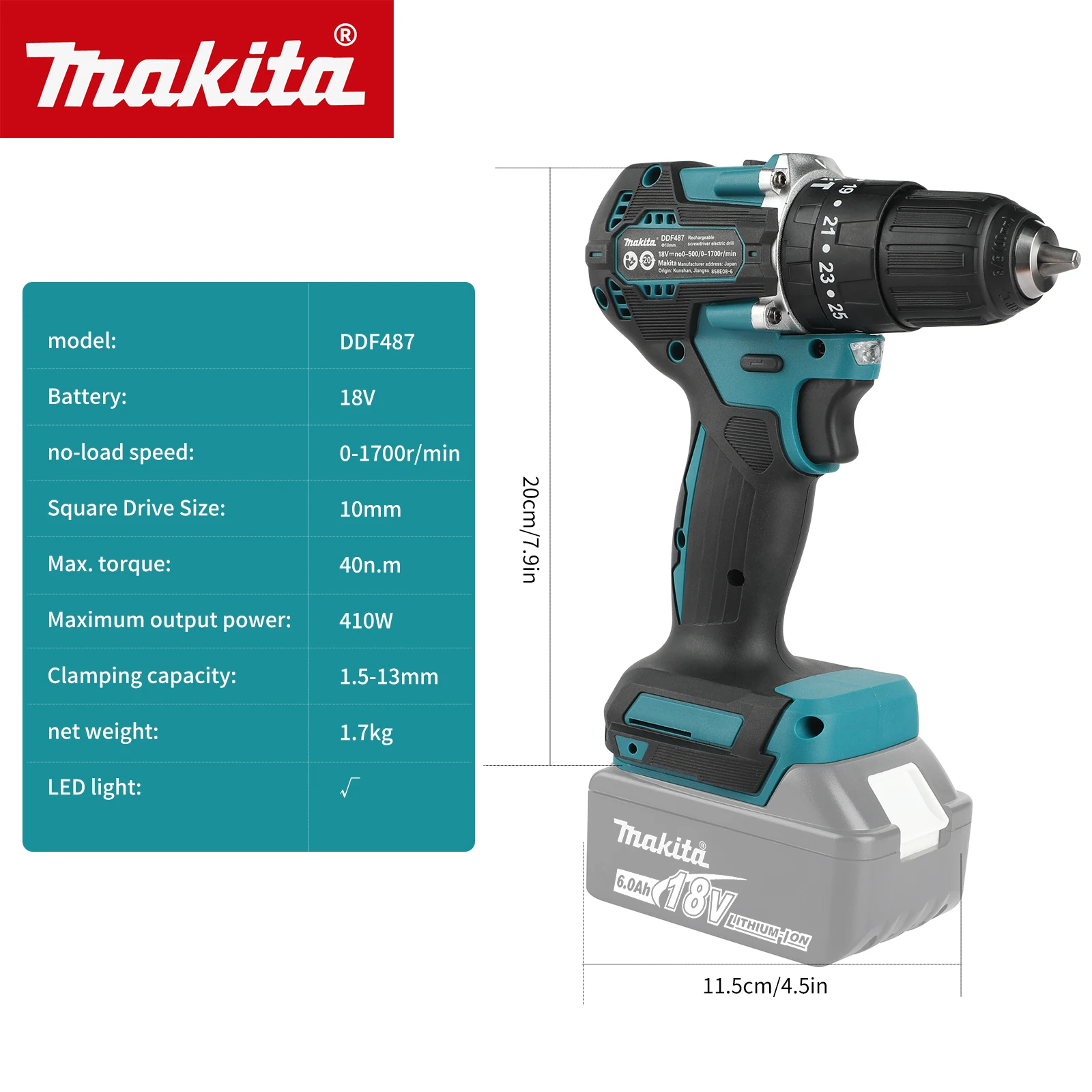 

Makita NEW 2026 DDF487 18V 2-Speed Cordless Drill 3 Functional Modes 40Nm Torque Impact Drilling & Fastening tools